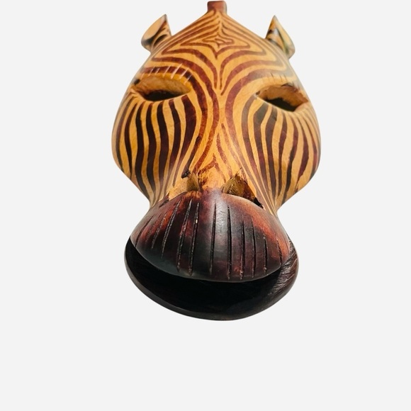 African Wooden Zebra Head Mask Painted Hand Carved Hanging Wall Art Decor - Picture 3 of 13